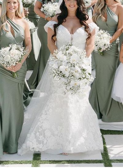 One-Shoulder Sleeveless Sweep Train Bridesmaid Dresses