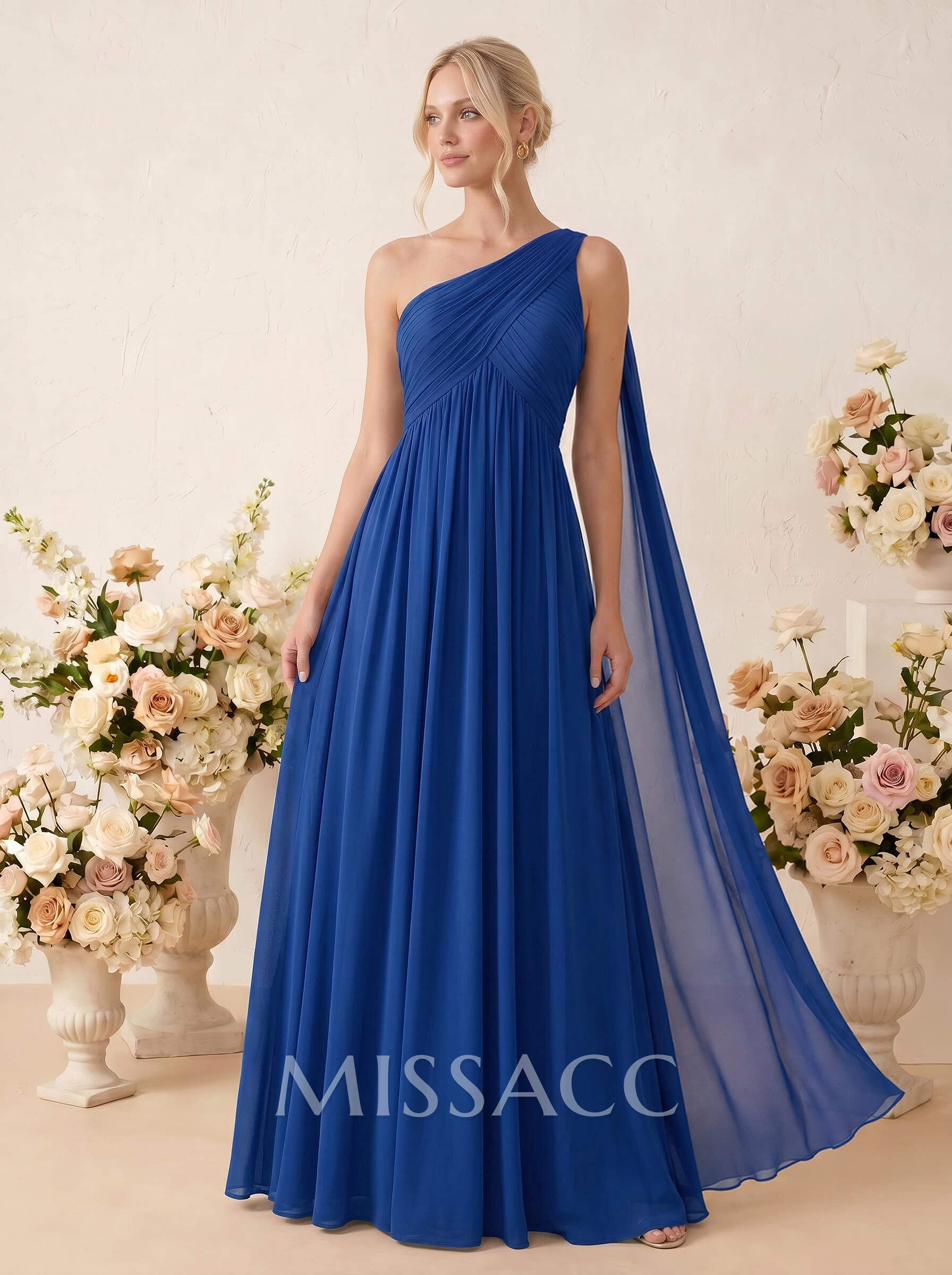 A-Line One-Shoulder Sleeveless Floor-Length Chiffon Bridesmaid Dresses A-Line One-Shoulder Sleeveless Floor-Length Chiffon Bridesmaid Dresses