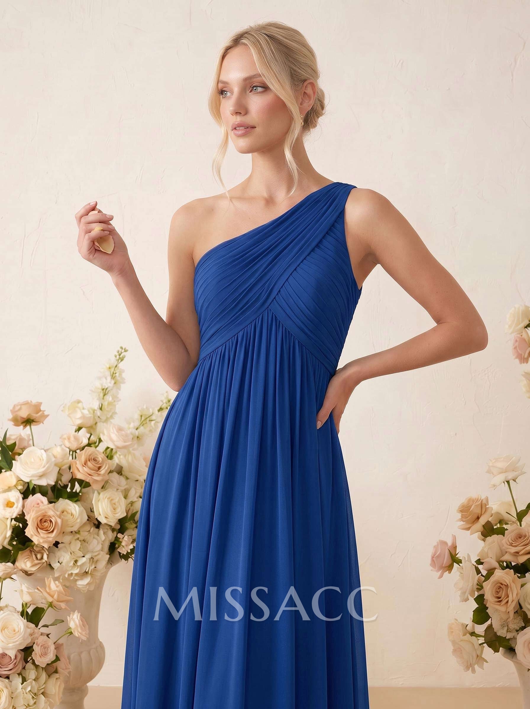 A-Line One-Shoulder Sleeveless Floor-Length Chiffon Bridesmaid Dresses A-Line One-Shoulder Sleeveless Floor-Length Chiffon Bridesmaid Dresses