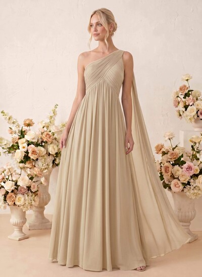 A-Line One-Shoulder Sleeveless Maxi Chiffon Bridesmaid Dresses