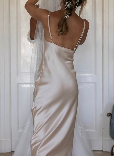 Sheath/Column Asymmetrical Sleeveless Floor-Length Silk Like Satin Bridesmaid Dresses