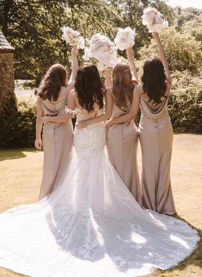 Sheath/Column Cowl Neck Sleeveless Floor-Length Bridesmaid Dresses