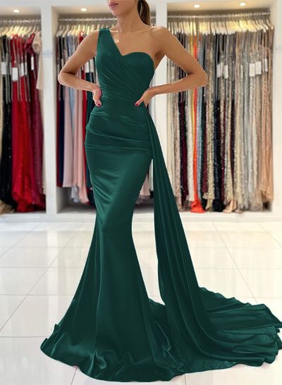 Sheath/Column One-Shoulder Sleeveless Silk Like Satin Bridesmaid Dresses