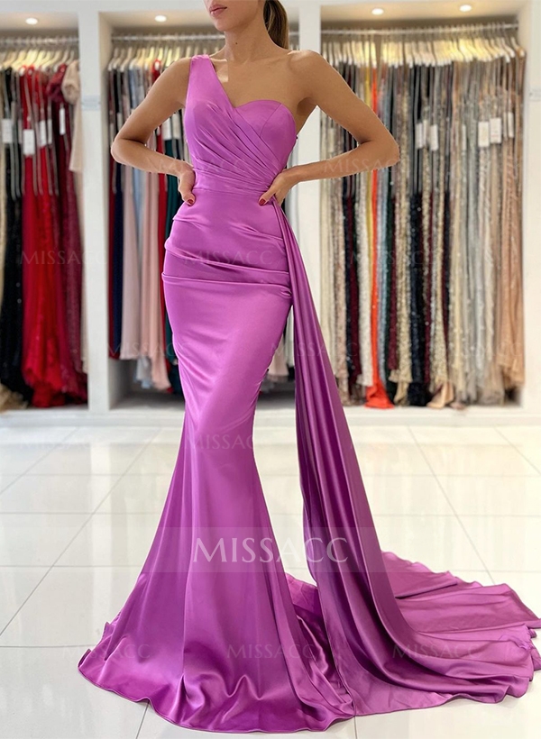 Sheath/Column One-Shoulder Sleeveless Silk Like Satin Bridesmaid Dresses