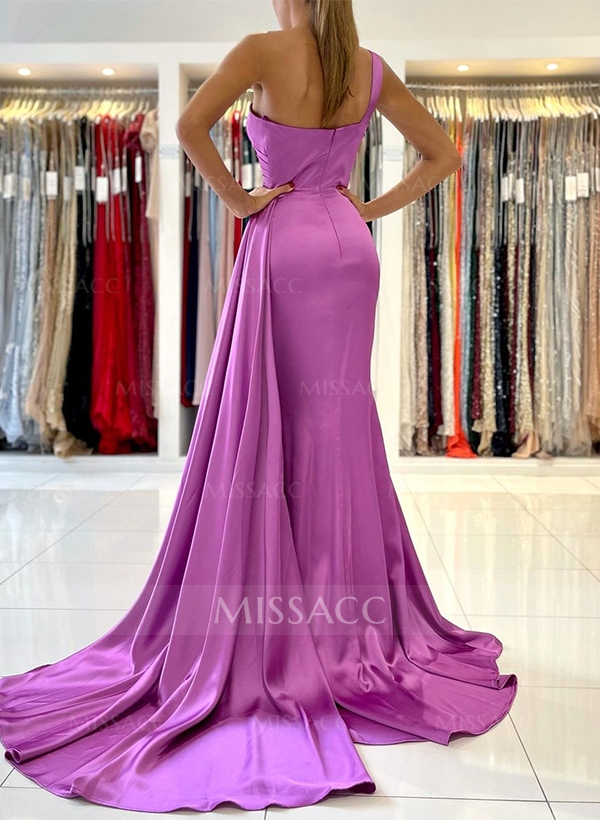 Sheath/Column One-Shoulder Sleeveless Silk Like Satin Bridesmaid Dresses