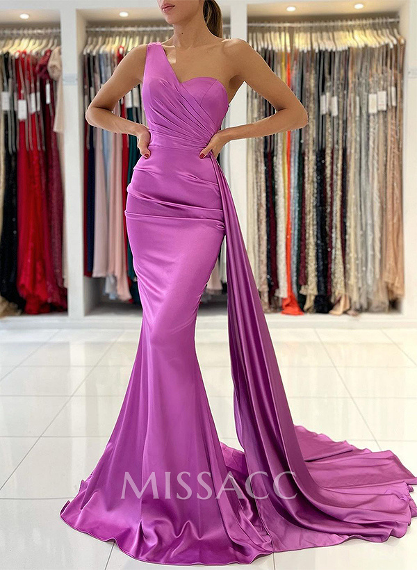 Sheath/Column One-Shoulder Sleeveless Silk Like Satin Bridesmaid Dresses Sheath/Column One-Shoulder Sleeveless Silk Like Satin Bridesmaid Dresses