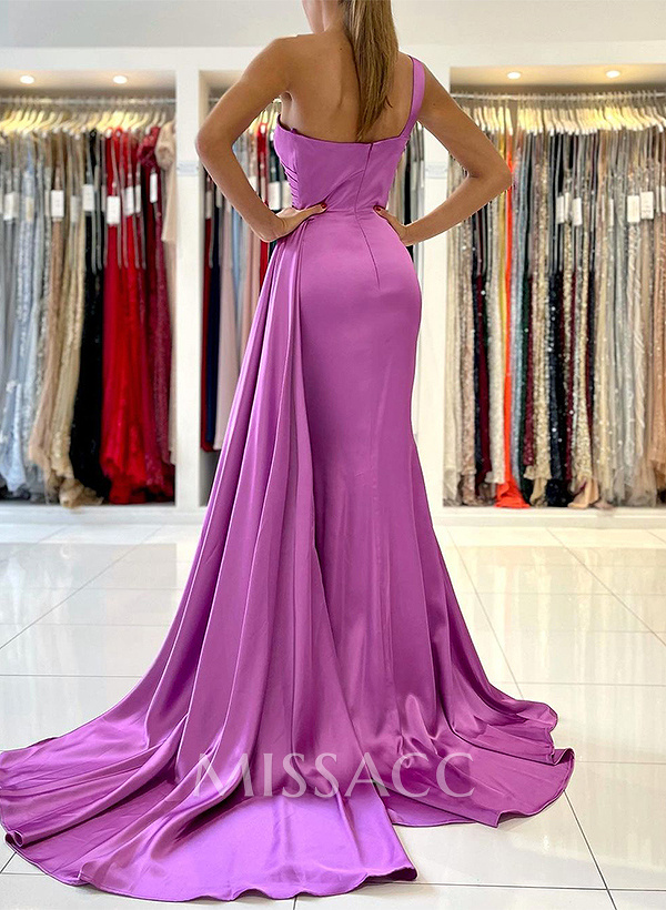 Sheath/Column One-Shoulder Sleeveless Silk Like Satin Bridesmaid Dresses Sheath/Column One-Shoulder Sleeveless Silk Like Satin Bridesmaid Dresses