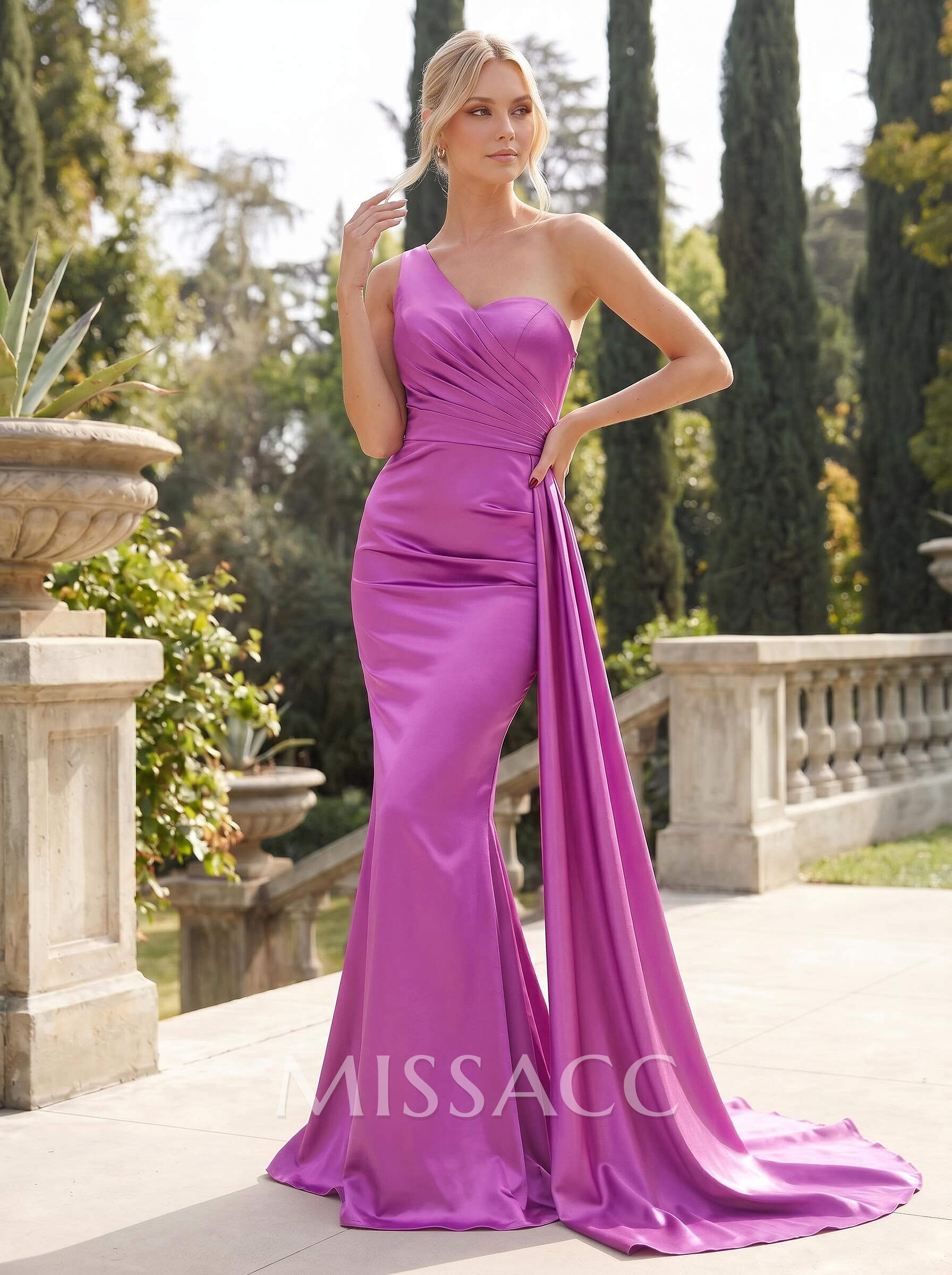 Sheath/Column One-Shoulder Sleeveless Silk Like Satin Bridesmaid Dresses Sheath/Column One-Shoulder Sleeveless Silk Like Satin Bridesmaid Dresses