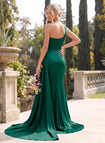 Sheath/Column One-Shoulder Sleeveless Silk Like Satin Bridesmaid Dresses