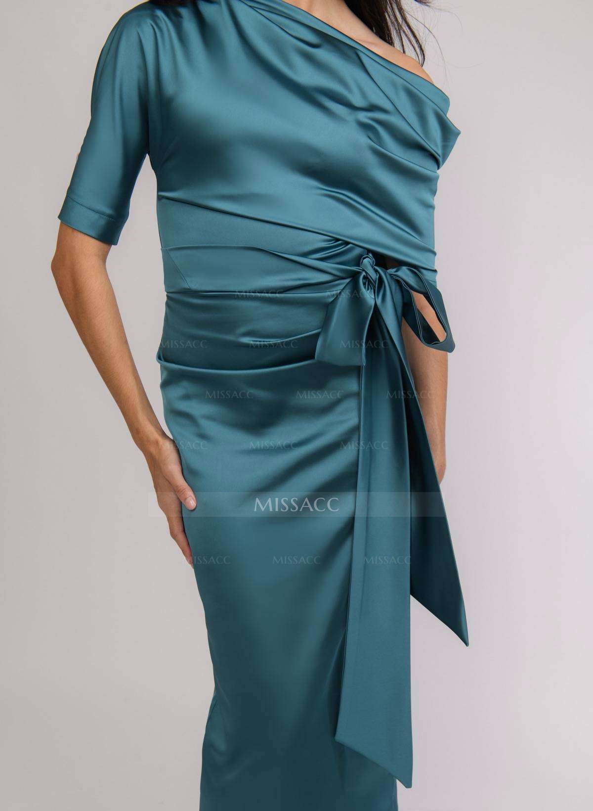 Elegant Sheath/Column Tea-Length Asymmetrical Neck Cocktail Dresses