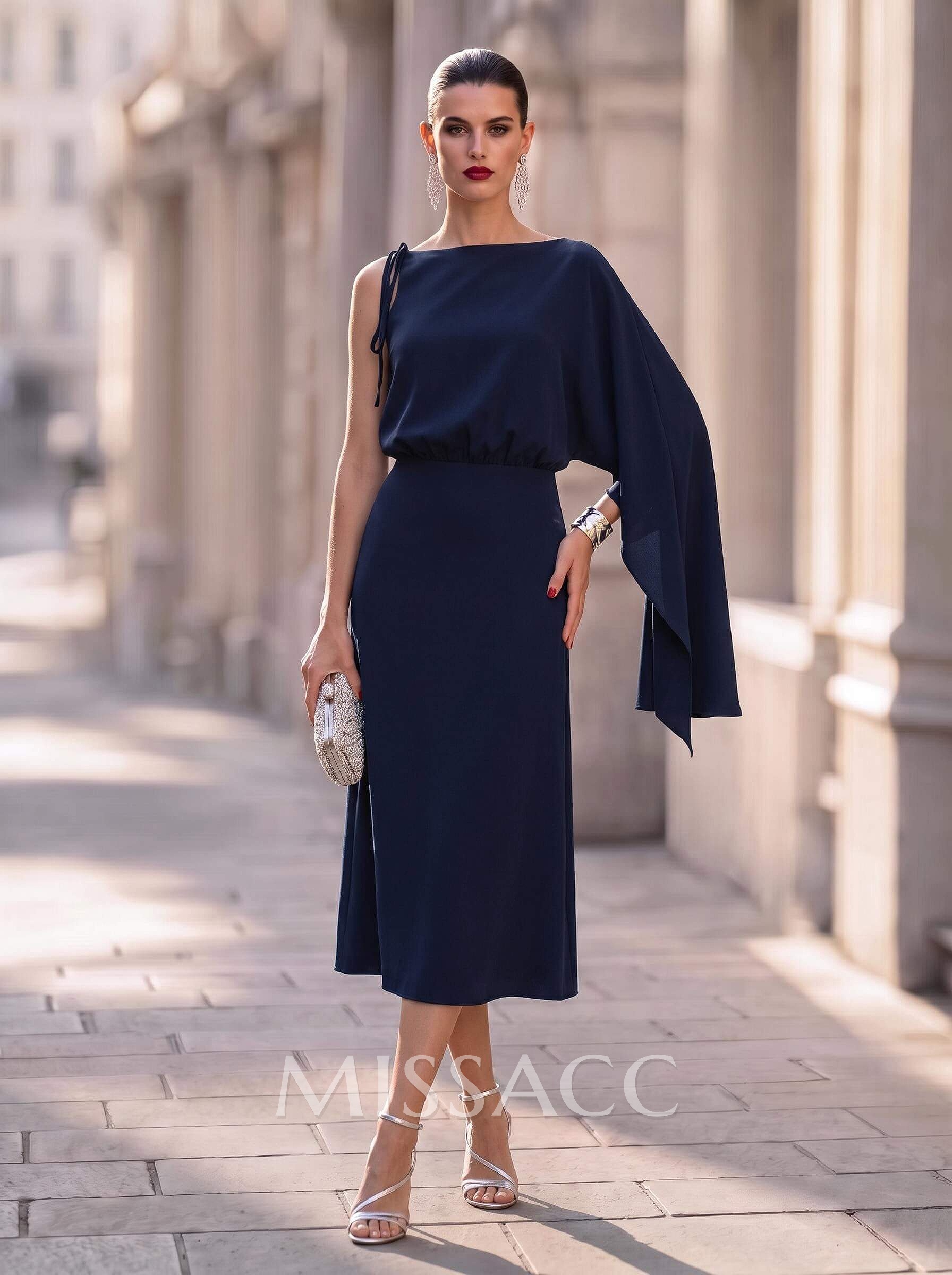 Sheath/Column Asymmetrical Neck Sleeveless Cocktail Dresses