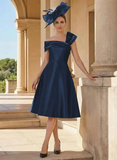 knee length satin dress designs Short V-neck Satin Knee Length Bridesmaid Dresses Off-the-shoulder