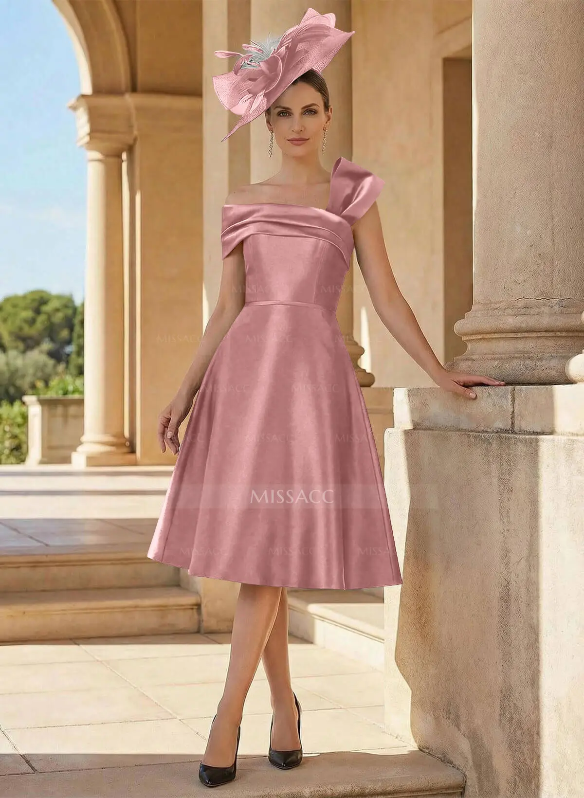 Missacc Dusty Rose Cocktail Dresses Simple Satin A-Line Knee-Length Cocktail Dresses