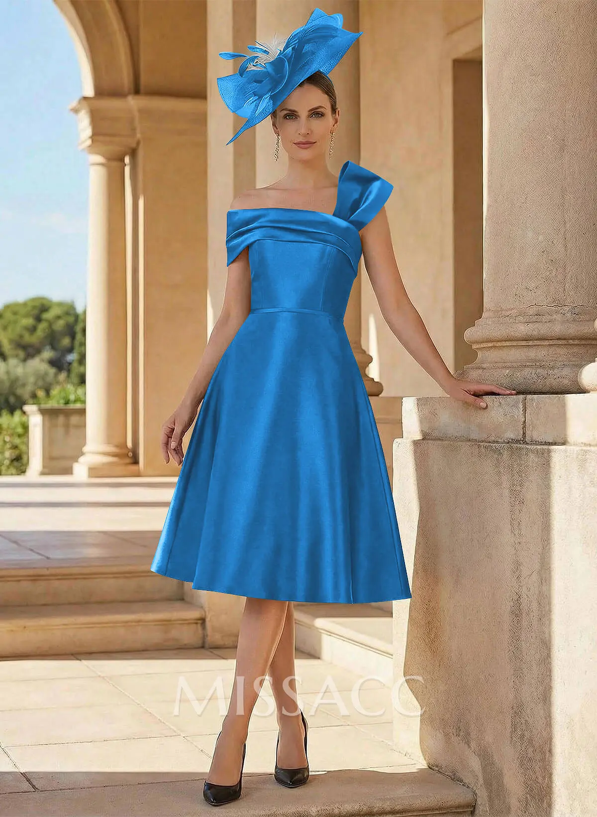 mother of groom dress knee length Gray A-Line Knee Length Pleats Mother of The Bride Dresses main image 0