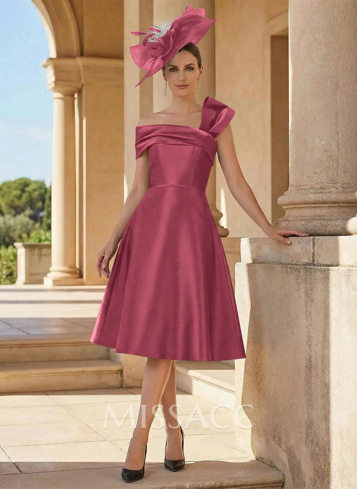a line satin dress knee length Missacc Vermilion Cocktail Dresses Simple A-Line Knee-Length Cocktail Dresses this dress offers both ss25 Backless Lace Boho Mermaid Size:40 (FR)