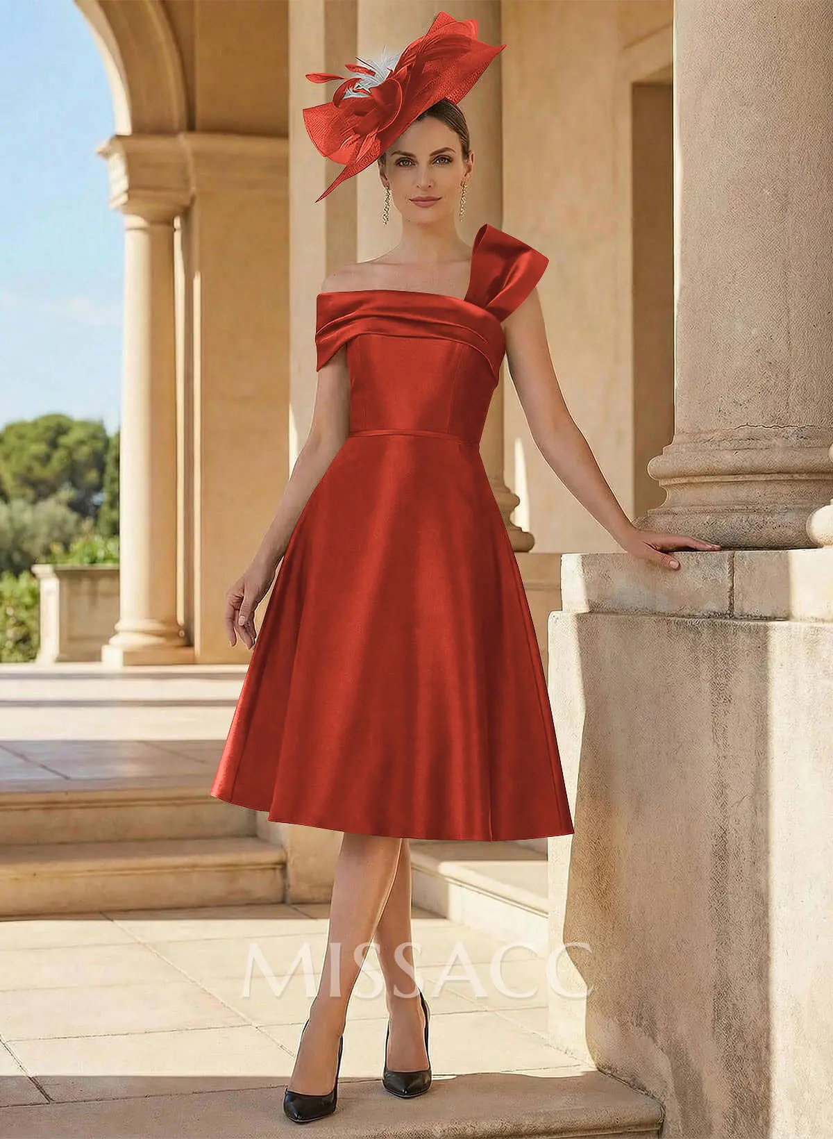 vintage style knee length classy evening dresses Simple Satin A-Line Knee-Length Cocktail princess ball gown