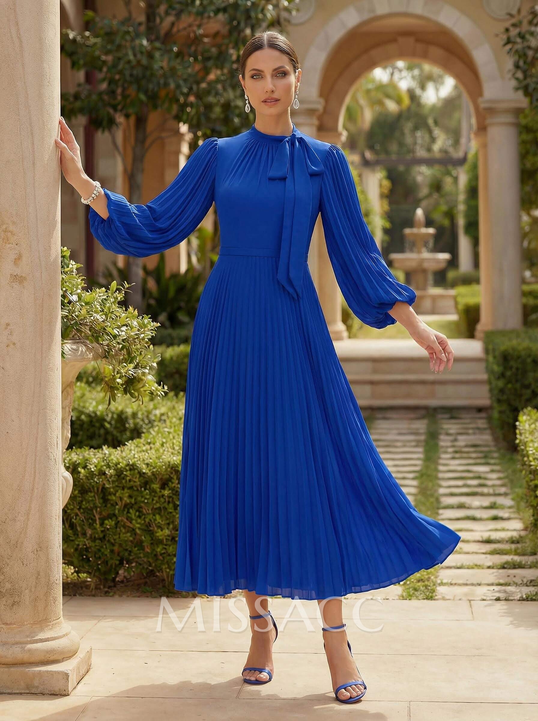 A-Line Scoop Neck Long Sleeves Chiffon Cocktail Dresses A-Line Scoop Neck Long Sleeves Chiffon Cocktail Dresses