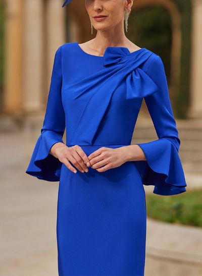 Sheath/Column Scoop Neck 3/4 Sleeves Silk Like Satin Cocktail Dresses With Bow(s)