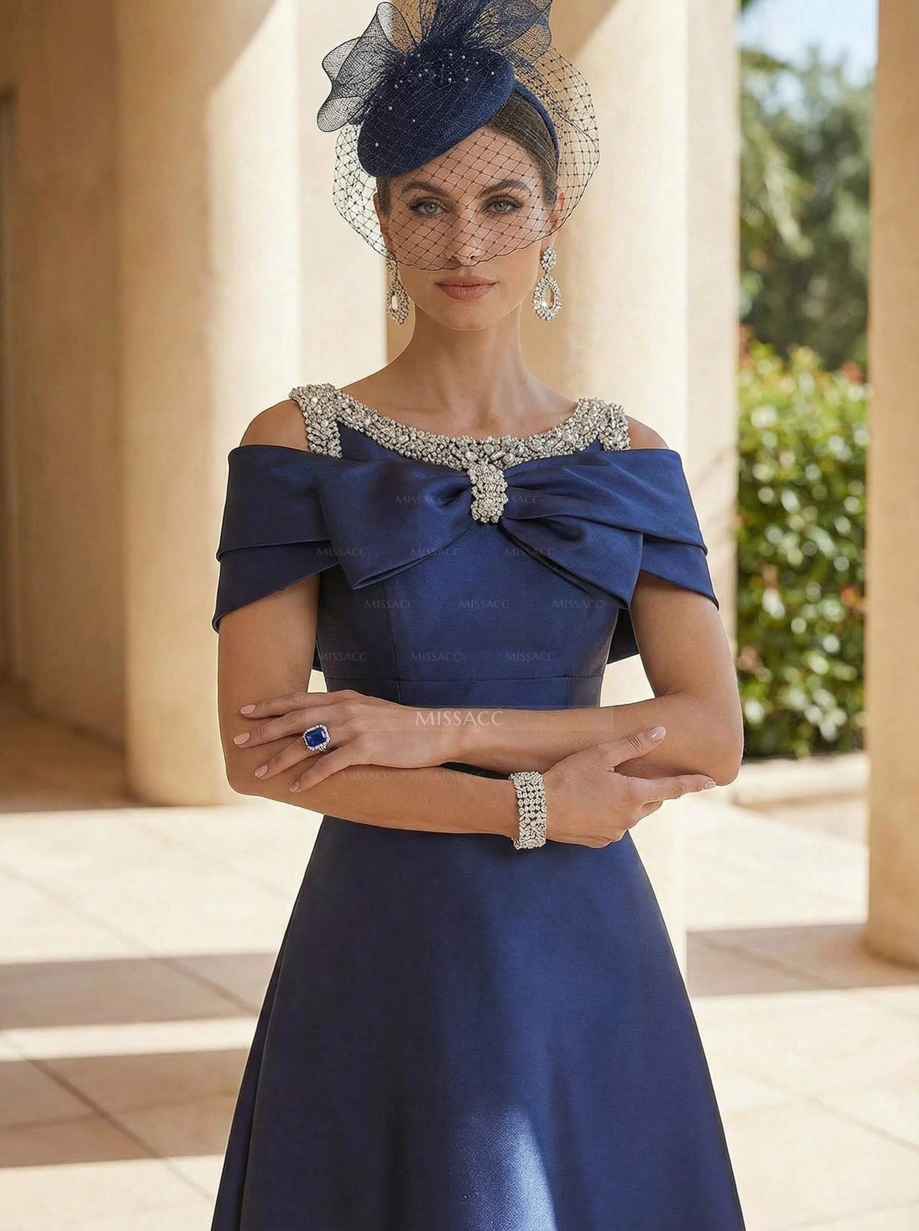 A-Line Sleeveless Tea-Length Satin Cocktail Dresses With Bow(s)