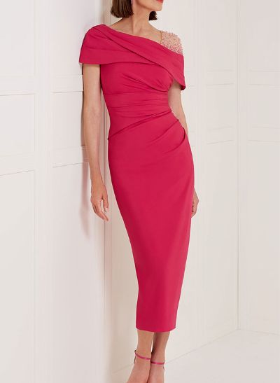 Sheath/Column One-Shoulder Sleeveless Silk Like Satin Cocktail Dresses With Lace