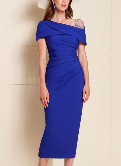 Sheath/Column One-Shoulder Sleeveless Silk Like Satin Cocktail Dresses With Lace