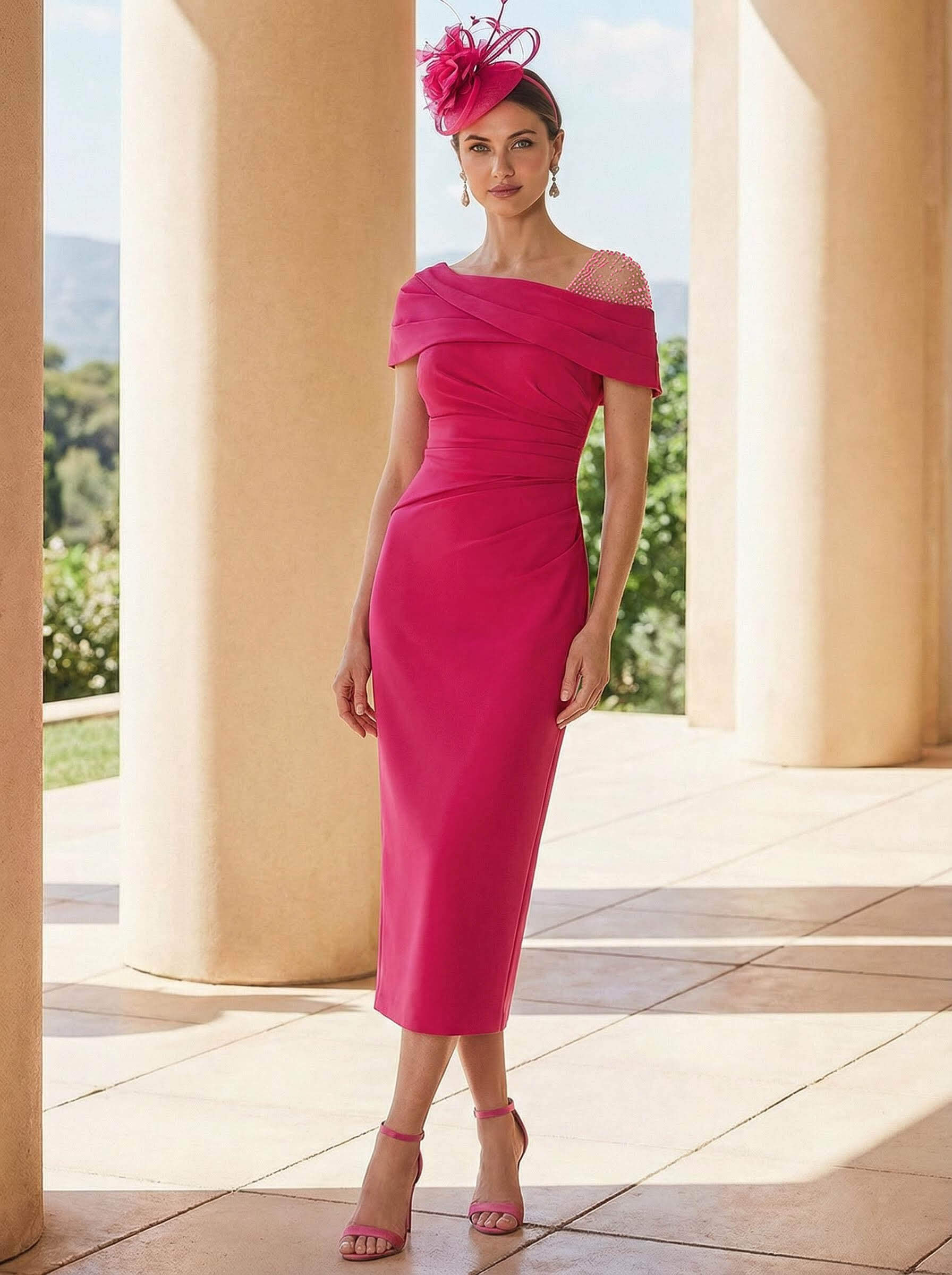 Sheath/Column Asymmetrical Tea-Length Silk Like Satin Cocktail Dresses With Lace