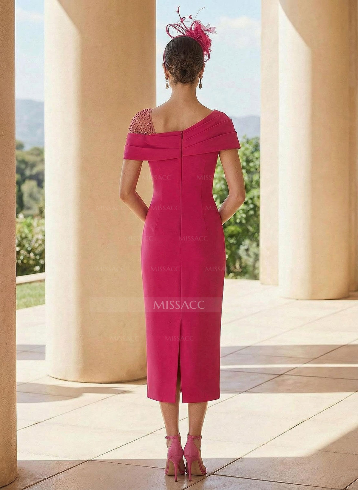 Sheath/Column Asymmetrical Sleeveless Tea-Length Elastic Satin Cocktail Dresses With Lace