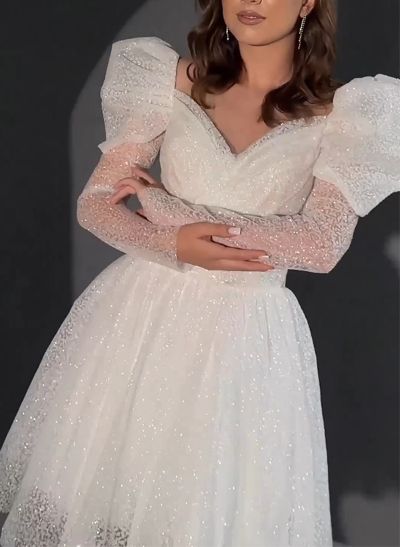 Ball-Gown Long Sleeves Knee-Length Sequined Cocktail Dresses With Beading