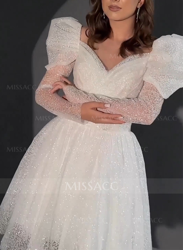 Ball-Gown Long Sleeves Knee-Length Sequined Cocktail Dresses With Beading