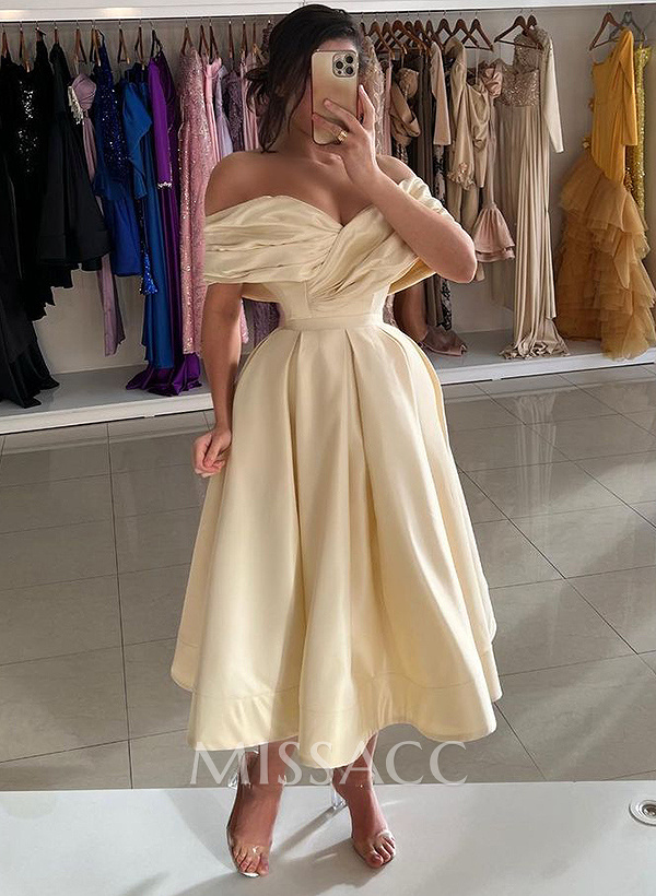 A-Line Off-The-Shoulder Sleeveless Tea-Length Cocktail Dresses A-Line Off-The-Shoulder Sleeveless Tea-Length Cocktail Dresses