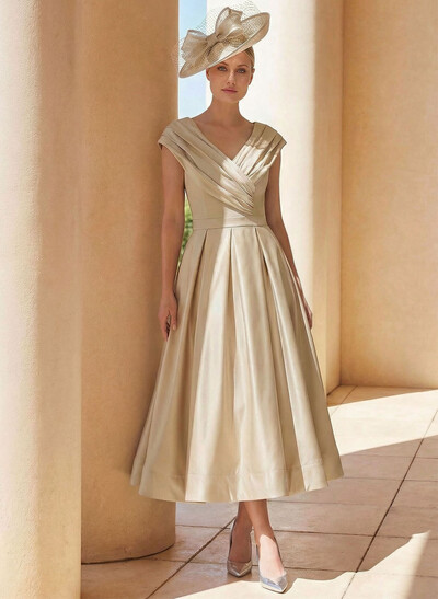 A-Line Off-The-Shoulder Sleeveless Tea-Length Cocktail Dresses