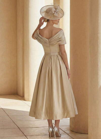 A-Line Off-The-Shoulder Sleeveless Tea-Length Cocktail Dresses
