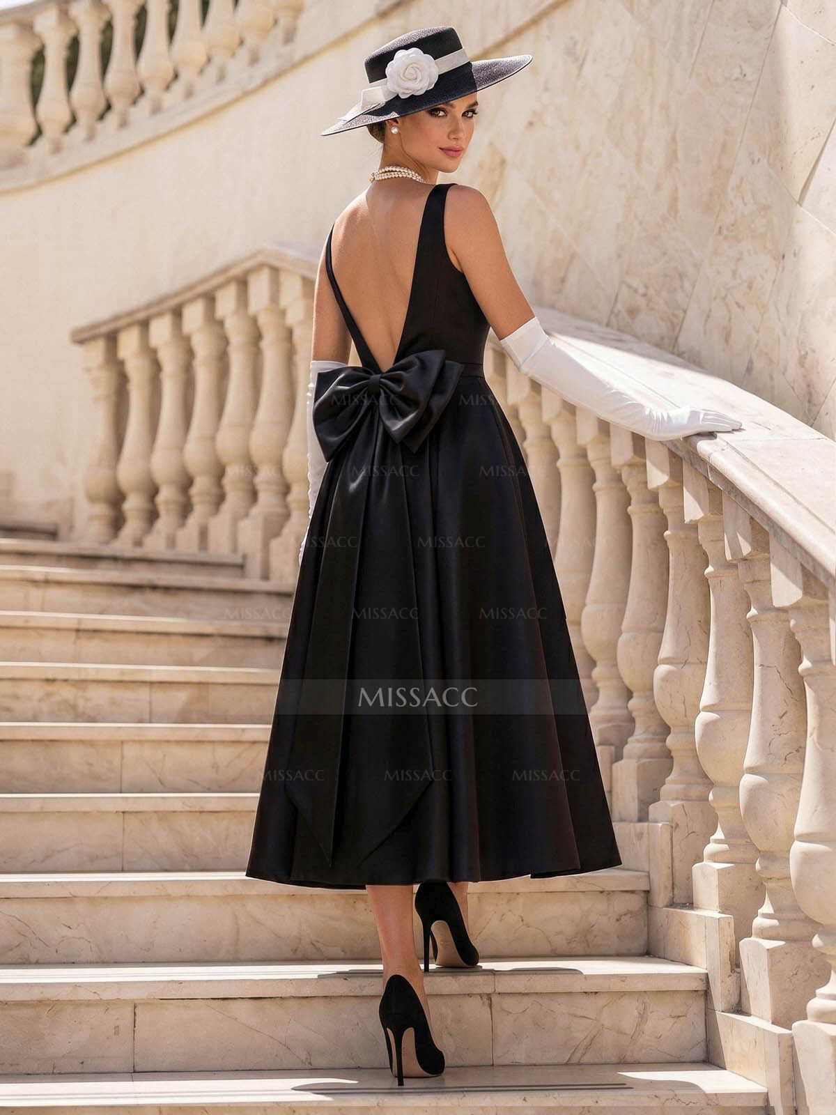 A-Line Square Neckline Sleeveless Satin Cocktail Dresses With Bow(s)