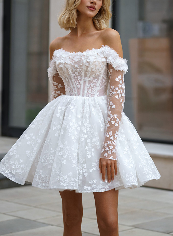 Ball-Gown Off-The-Shoulder Short/Mini Lace Cocktail Dresses With Appliques Lace