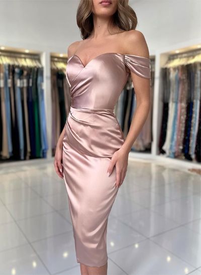 Sheath/Column Off-The-Shoulder Sleeveless Satin Cocktail Dresses With Split Front