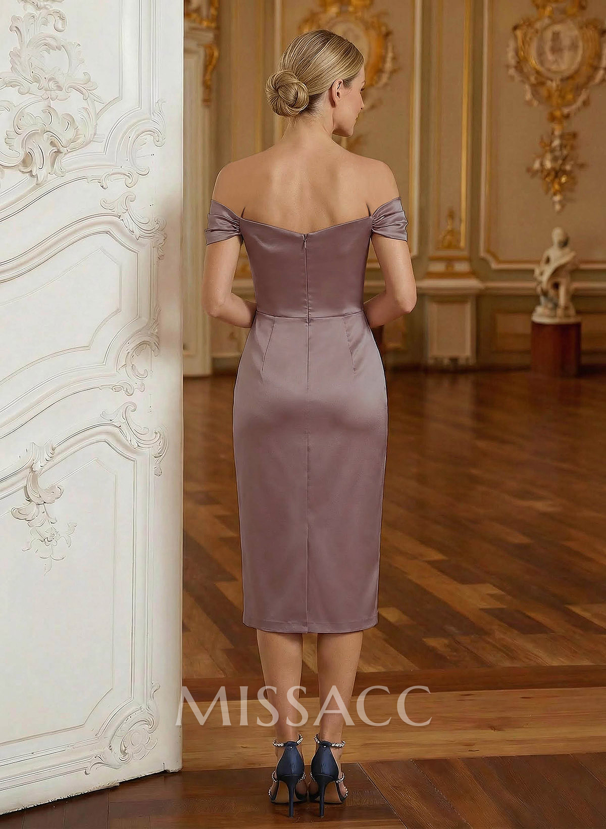 Sheath/Column Off-The-Shoulder Sleeveless Silk Like Satin Cocktail Dresses With Split Front