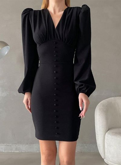Sheath/Column V-Neck Long Sleeves Short/Mini Elastic Satin Cocktail Dresses