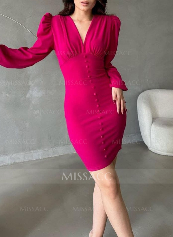 Sheath/Column V-Neck Long Sleeves Short/Mini Elastic Satin Cocktail Dresses