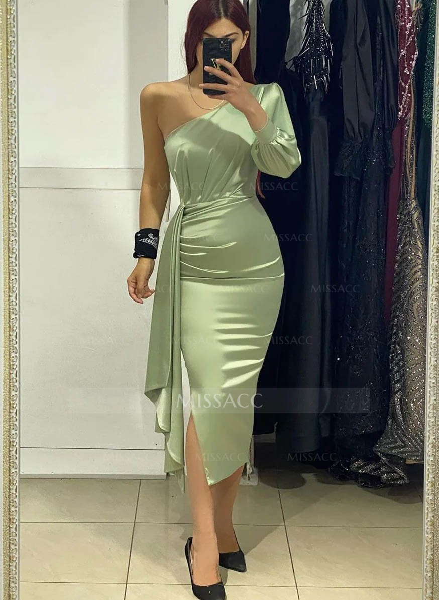 Simple One-Shoulder Long Sleeves Cocktail Dresses