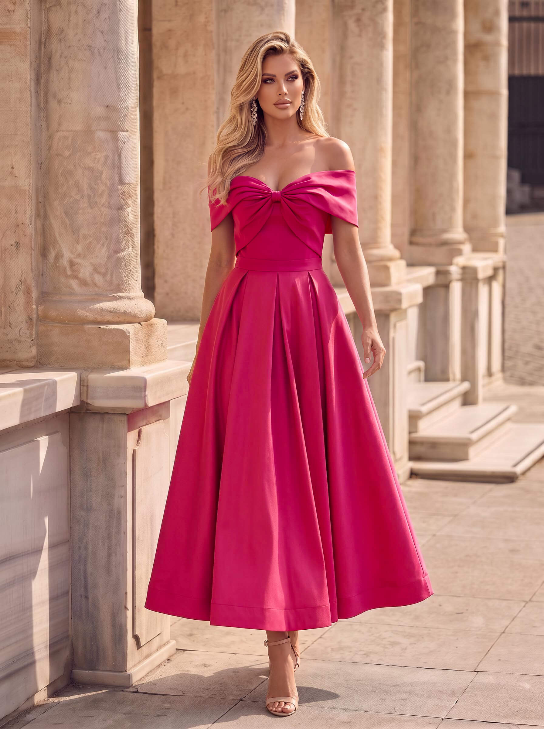 A-Line Off-The-Shoulder Sleeveless Ankle-Length Cocktail Dresses