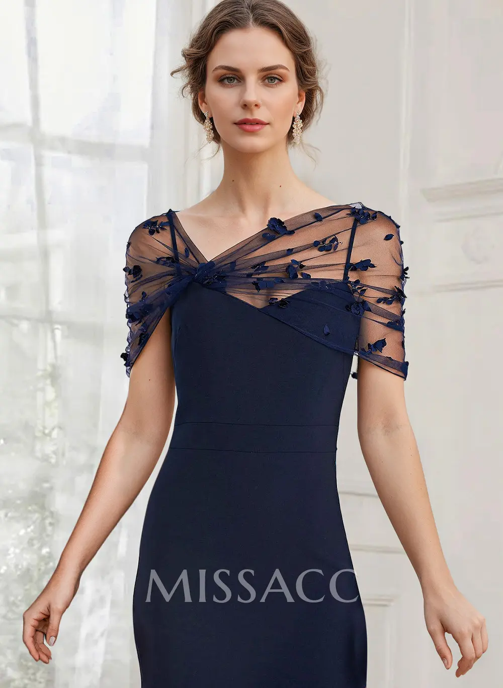 Sheath/Column Illusion Neck Short Sleeves Elastic Satin Cocktail Dresses With Lace Sheath/Column Illusion Neck Short Sleeves Elastic Satin Cocktail Dresses With Lace