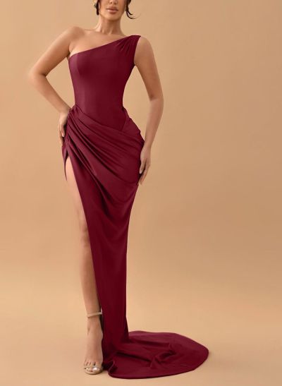 One-Shoulder High Slit Sheath/Column Evening Dresses