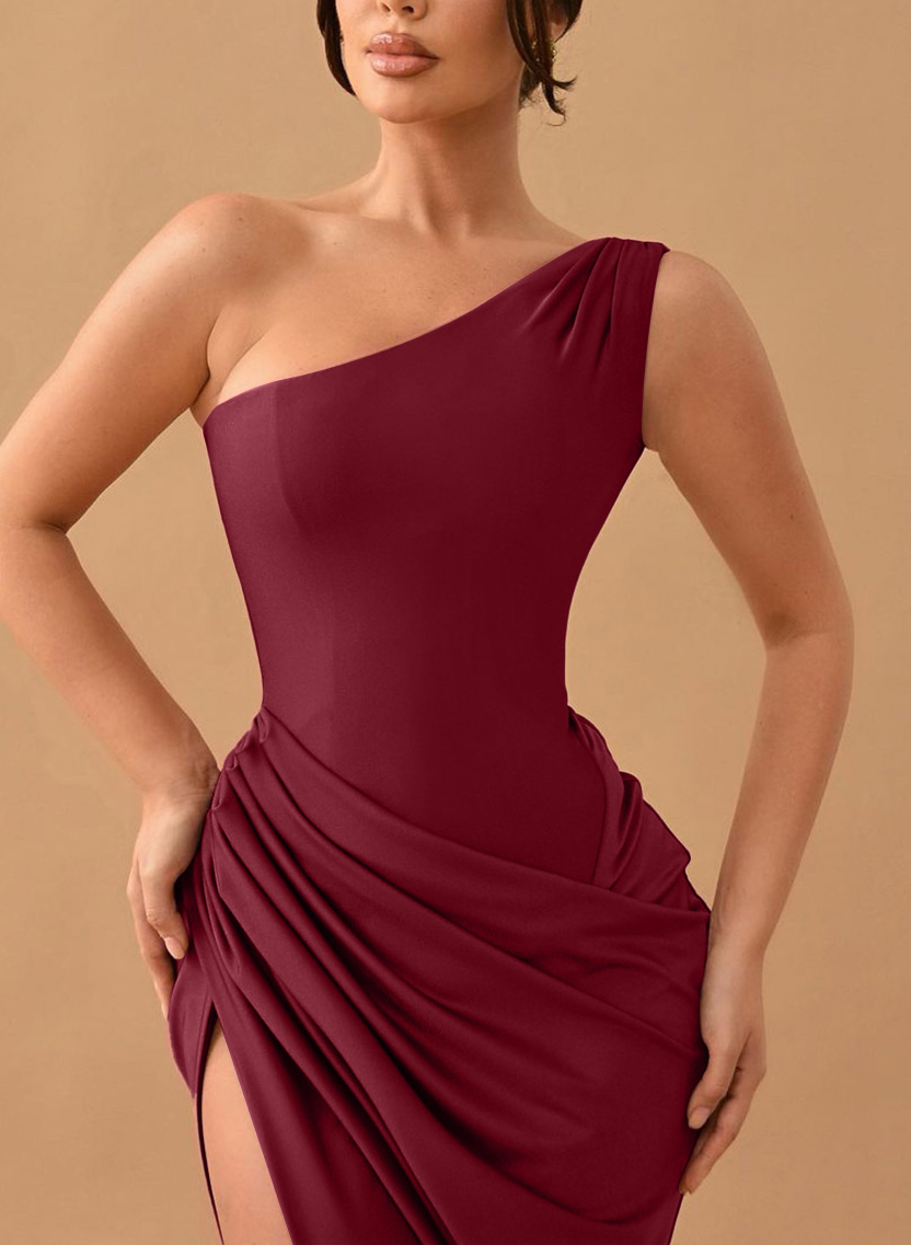 One-Shoulder High Slit Sheath/Column Evening Dresses