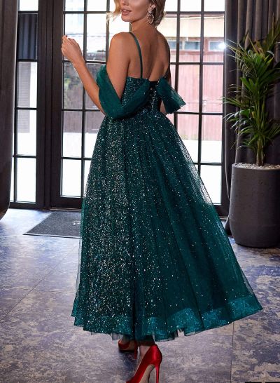 Sparkly Sequined A-Line Ankle-Length Evening Dresses