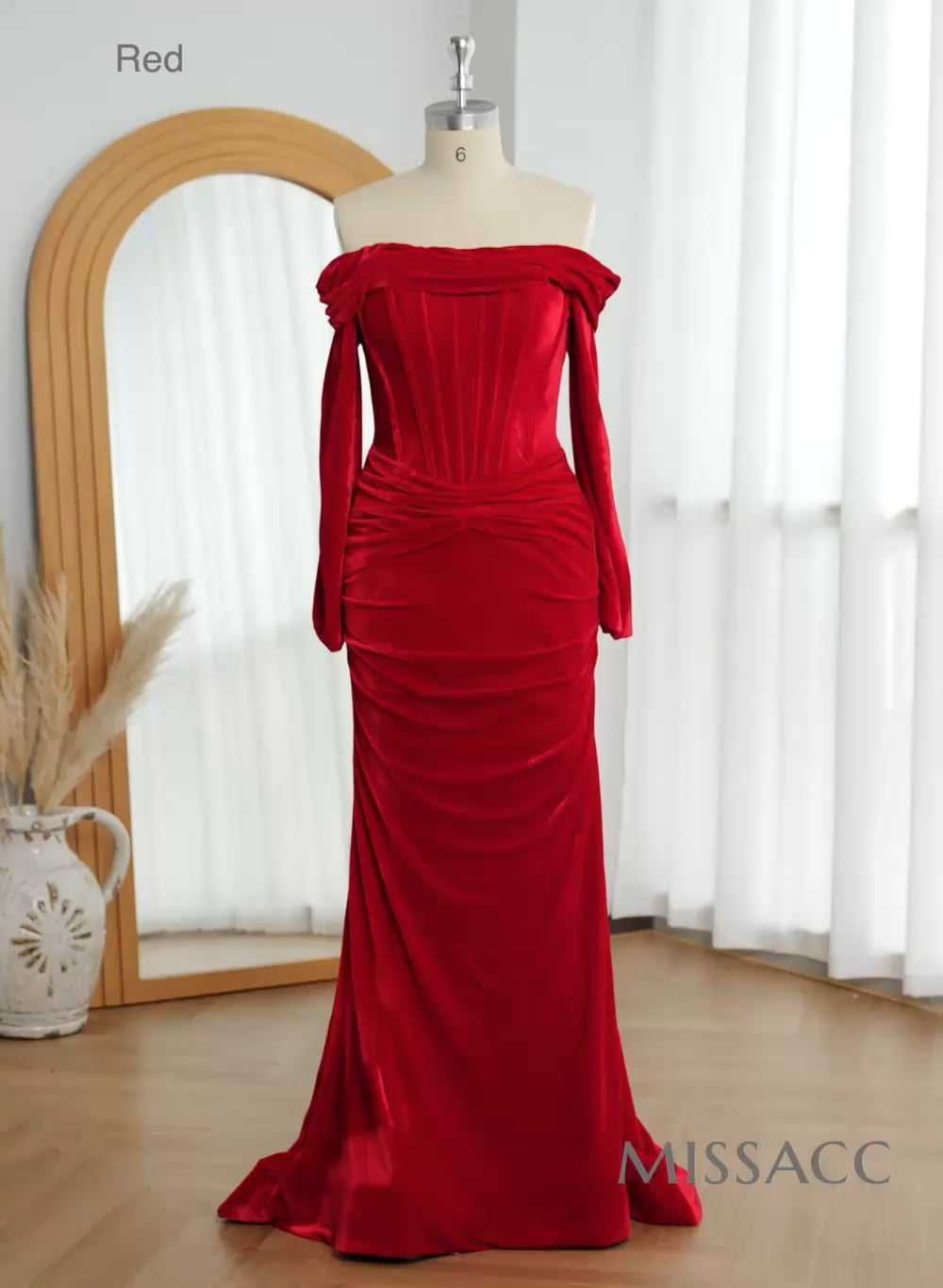 Velvet Off-The-Shoulder Long Sleeves Trumpet/Mermaid Evening Dresses