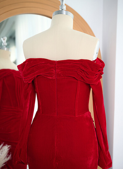 Velvet Off-The-Shoulder Long Sleeves Trumpet/Mermaid Evening Dresses