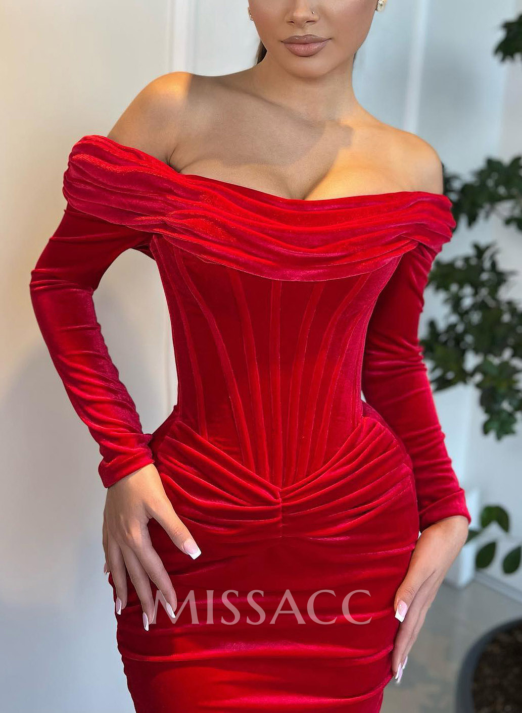 Velvet Off-The-Shoulder Long Sleeves Trumpet/Mermaid Evening Dresses Velvet Off-The-Shoulder Long Sleeves Trumpet/Mermaid Evening Dresses