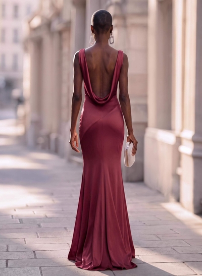 Trumpet/Mermaid Cowl Neck Sleeveless Silk Like Satin Evening Dresses With Back Hole