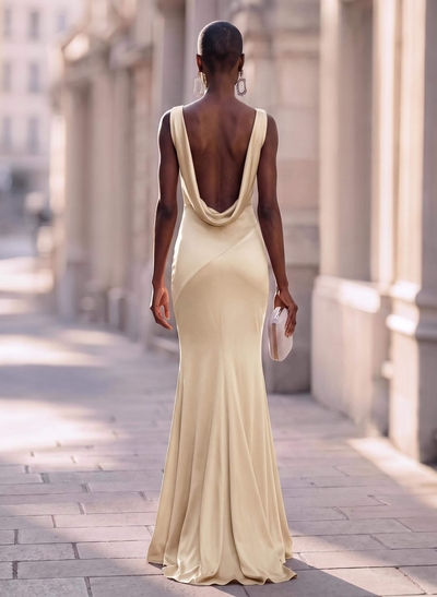 Trumpet/Mermaid Cowl Neck Sleeveless Silk Like Satin Evening Dresses With Back Hole