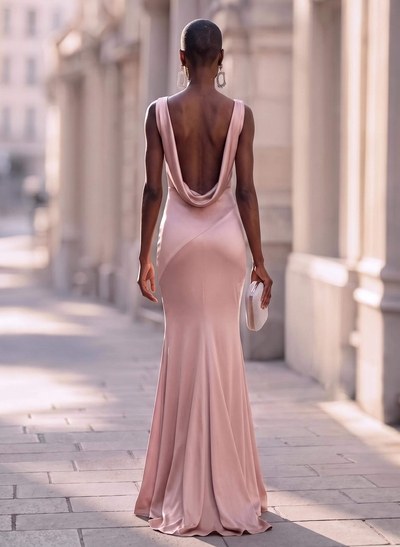 Trumpet/Mermaid Cowl Neck Sleeveless Silk Like Satin Evening Dresses With Back Hole